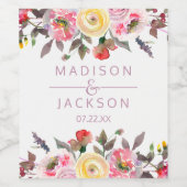 甘いバラウォーターカラーフローラ結婚ズモノグラム ワインラベル (シングルラベル)