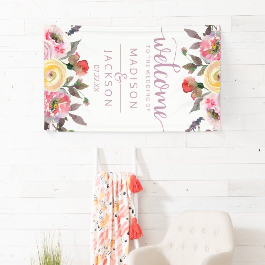 甘いバラウォーターカラー結婚フローラの歓迎 横断幕 (インサイチュ)