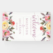 甘いバラウォーターカラー結婚フローラの歓迎 横断幕 (横)