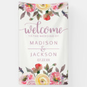 甘いバラウォーターカラー結婚フローラの歓迎 横断幕 (縦)