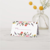 甘いバラ水色フローラ結婚の名前の座席 プレイスカード (正面)