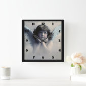 甘いバラ色の生意気なヴィンテージ天使が雲に スクエア壁時計 (ホーム)