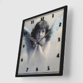 甘いバラ色の生意気なヴィンテージ天使が雲に スクエア壁時計 (傾斜)