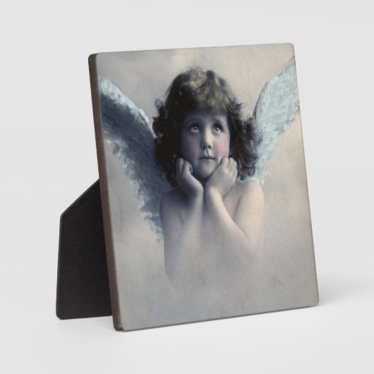 甘いバラ色の生意気なヴィンテージ天使が雲に フォトプラーク (正面)
