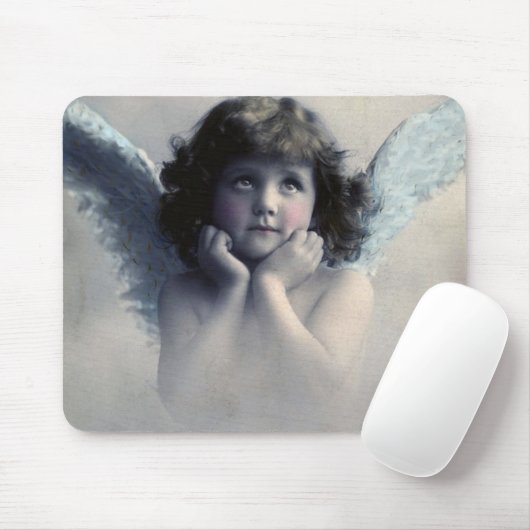 甘いバラ色の頬のヴィンテージ天使が雲の中 マウスパッド (マウス)