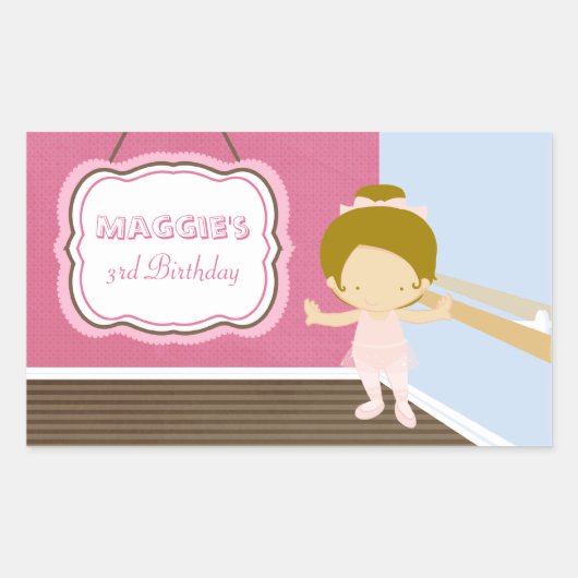 甘いバレリーナ女の子の誕生日パーティーのシール 長方形シール (正面)