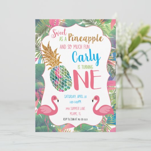 甘いパイナップル最初誕生日の招待状 招待状 (スタンド正面)