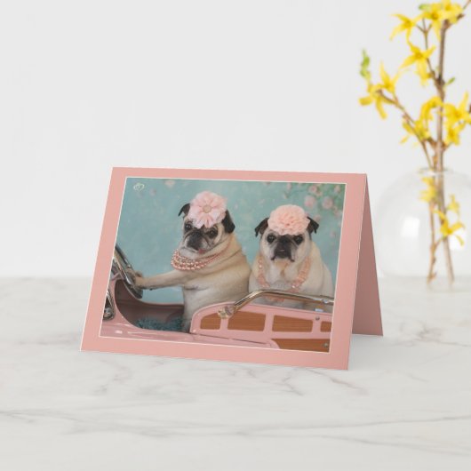 甘いパグの母の日の挨拶状 カード (黄色い花)