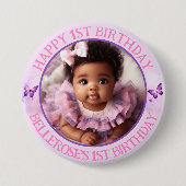 甘いパステルピンク/パープルの誕生日の写真 缶バッジ (正面)