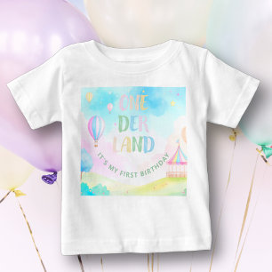 甘いパステルワンダーランド水彩1歳誕生日 ベビーTシャツ