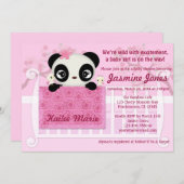 甘いパンダの女の子のベビーシャワーの招待状のピンク 招待状 (正面/裏面)
