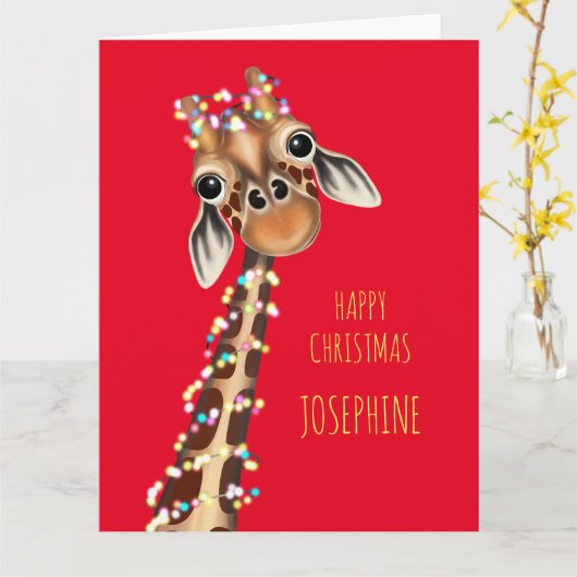 甘いパーソナライズされたキリンのクリスマスカード カード (黄色い花)