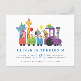 甘いパーティー動物トレインキッズバースデーパーティー インビテーションポストカード