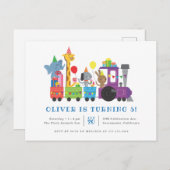 甘いパーティー動物トレインキッズバースデーパーティー インビテーションポストカード (正面/裏面)