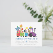 甘いパーティー動物トレインキッズバースデーパーティー インビテーションポストカード (スタンド正面)