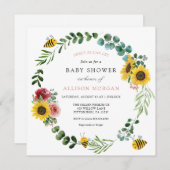 甘いビーズピンクヒマワリ赤ちゃんシャワー 招待状 (正面/裏面)