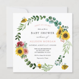 甘いビーズピンクヒマワリ赤ちゃんシャワー 招待状