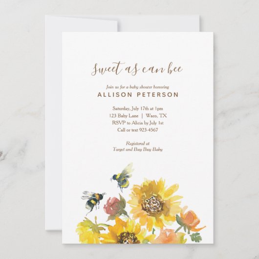 甘いビーフローラ赤ちゃんシャワー 招待状 (正面)