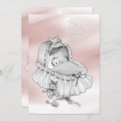甘いピンクとグレーのベビーガールシャワー 招待状 (正面/裏面)