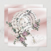 甘いピンクとグレーのベビーガールシャワー 招待状 (正面/裏面)