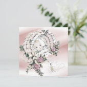 甘いピンクとグレーのベビーガールシャワー 招待状 (スタンド正面)