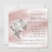 甘いピンクとグレーのベビーガールシャワー 招待状 (裏面)