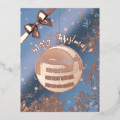 甘いピンクとブルーのクリスマスバウアー 箔シーズンポストカード (正面)