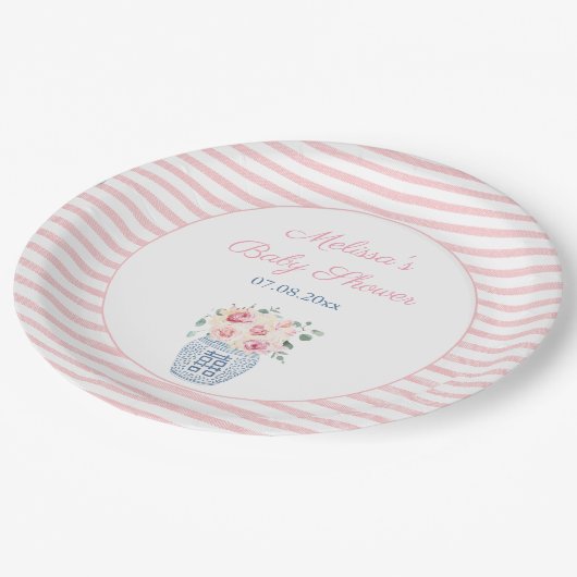 甘いピンクと白のフローラガールベビーシャワーパーティー ペーパープレート (アングル)