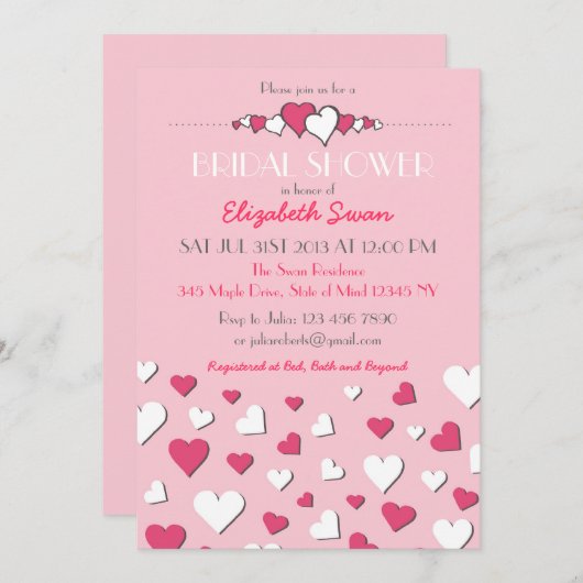 甘いピンクと白の愛のブライダルシャワーの招待 招待状 (正面/裏面)