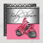 甘いピンクと黒のベビーシャワー 招待状 (正面/裏面)