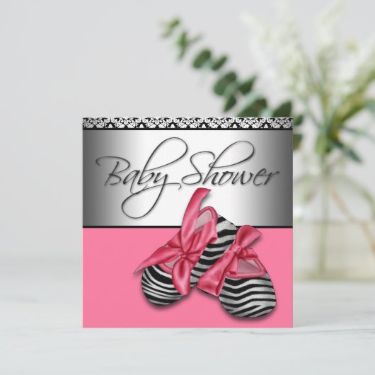 甘いピンクと黒のベビーシャワー 招待状 (スタンド正面)