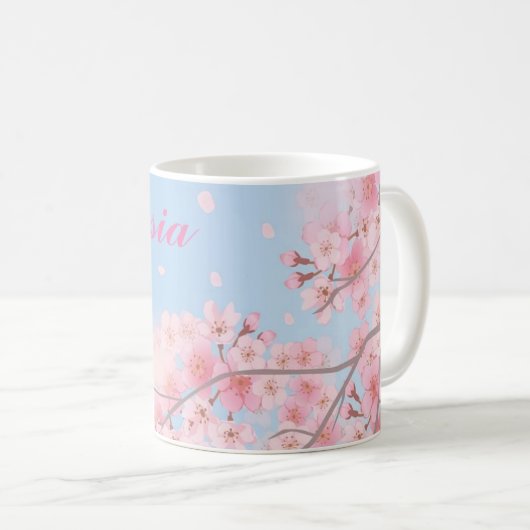 甘いピンクのさくらんぼがお名前で咲く コーヒーマグカップ (正面右)