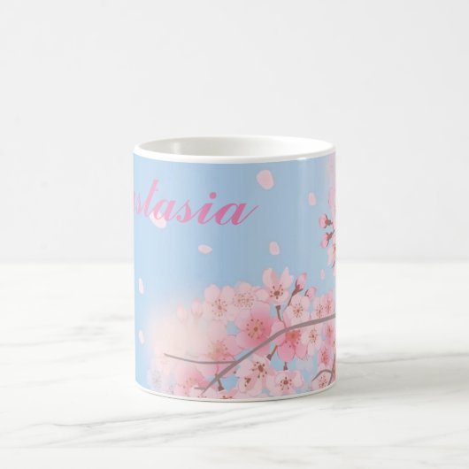 甘いピンクのさくらんぼがお名前で咲く コーヒーマグカップ (中央)