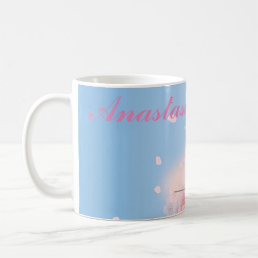 甘いピンクのさくらんぼがお名前で咲く コーヒーマグカップ (左)