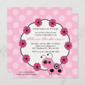 甘いピンクのてんとう虫のベビーシャワーの招待状 招待状 (正面/裏面)