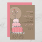 甘いピンクのウエディングケーキのブライダルシャワーの招待状 招待状 (正面/裏面)