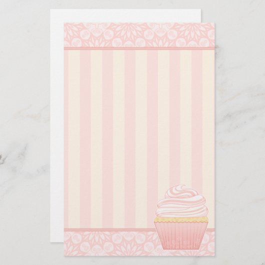 甘いピンクのエレガントなカップケーキ 便箋 (正面/裏面)