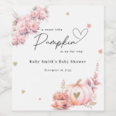 甘いピンクのカボチャの花の葉ベビーガールシャワー ワインラベル (シングルラベル)