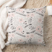 甘いピンクのグレーの花のパターン クッション (ブランケット)