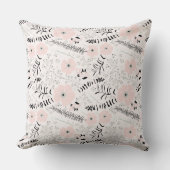 甘いピンクのグレーの花のパターン クッション (正面)