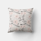 甘いピンクのグレーの花のパターン クッション (裏面)