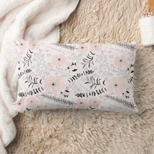 甘いピンクのグレーの花のパターン ランバークッション (ブランケット)