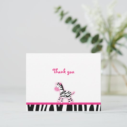甘いピンクのシマウマはメッセージカード感謝していしています サンキューカード (スタンド正面)