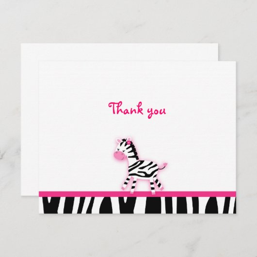 甘いピンクのシマウマはメッセージカード感謝していしています サンキューカード (正面/裏面)