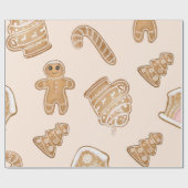 甘いピンクのジンジャーブレッドのクリスマスパターン ラッピングペーパー (フラット)