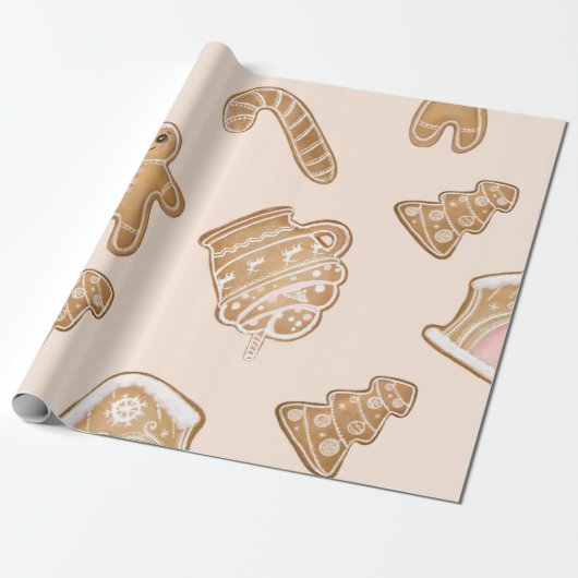 甘いピンクのジンジャーブレッドのクリスマスパターン ラッピングペーパー (アンロールド)
