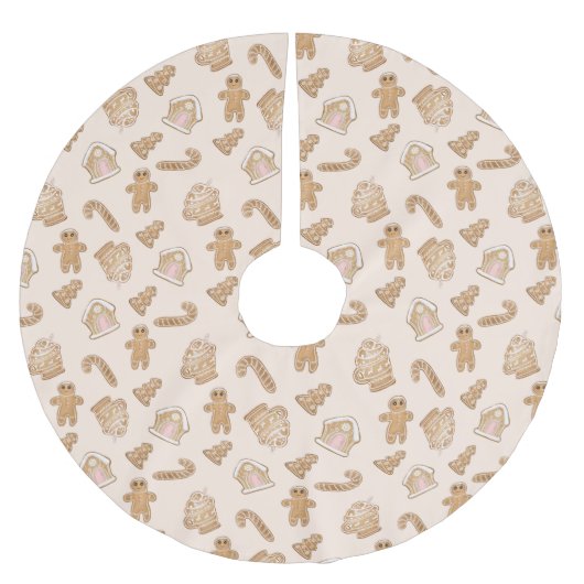 甘いピンクのジンジャーブレッドクリスマスパターン ブラッシュドポリエステルツリースカート (正面)