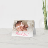 甘いピンクのスクリプトベビーガールの写真 サンキューカード (正面)
