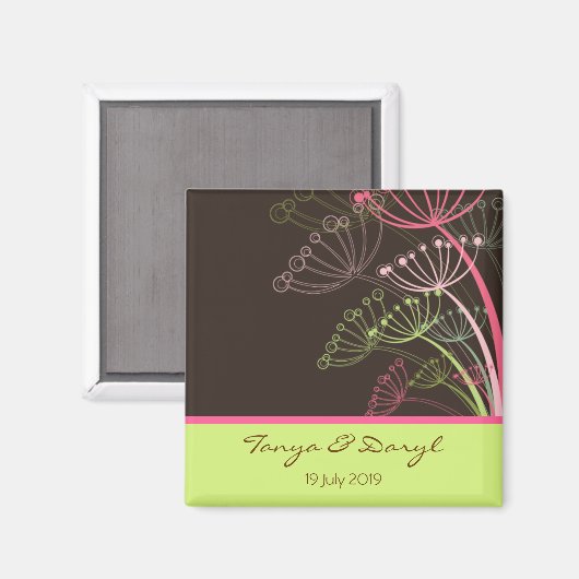 甘いピンクのタンポポ花のフローラ日付を保存 マグネット (正面/裏面)