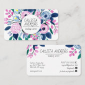 甘いピンクのネイビー花水彩化粧アーティスト 名刺 (正面/裏面)